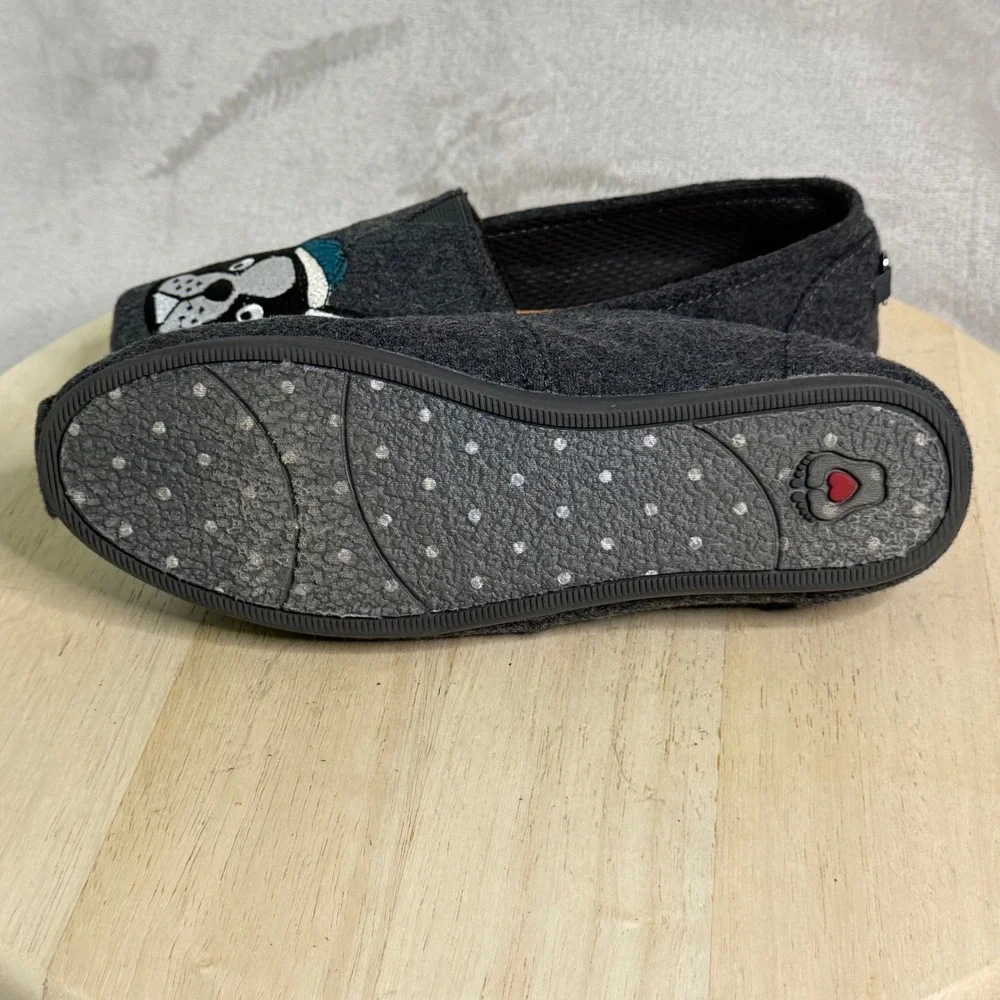Skechers BOBS for Dogs Frenchie Boston Terrier Gray Felt Flats 34407 Womens‎ 8